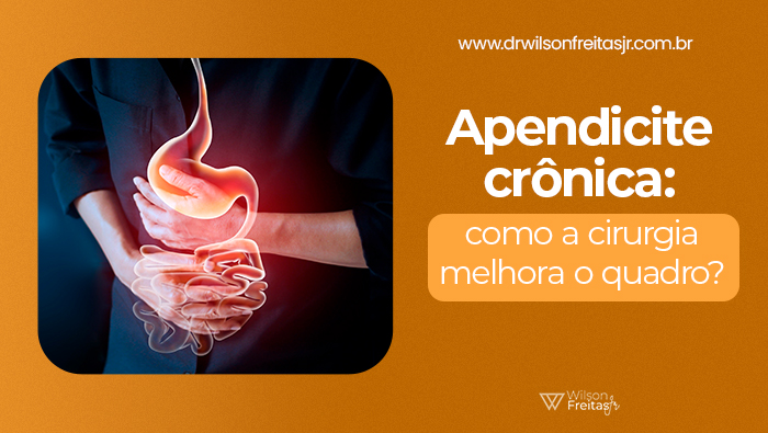 Pessoa com as mãos no abdômen e ilustração do estômago e intestino sobreposta, destacando dor abdominal e possível problema digestivo.